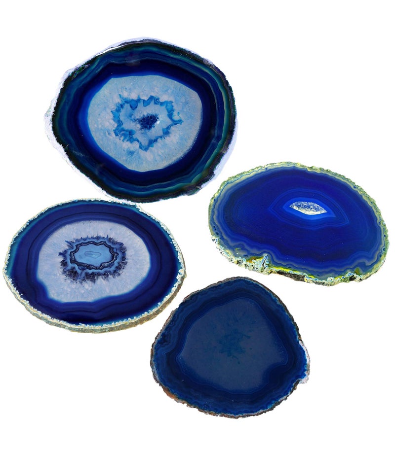 AMOYSTONE Blue Agate Coasters Set of 4, 3.5-4 Inch Polished Gemstone Coasters with Rubber Bumpers, Elegant Wedding Gift for Couples, Home Bar Decor - Image 2